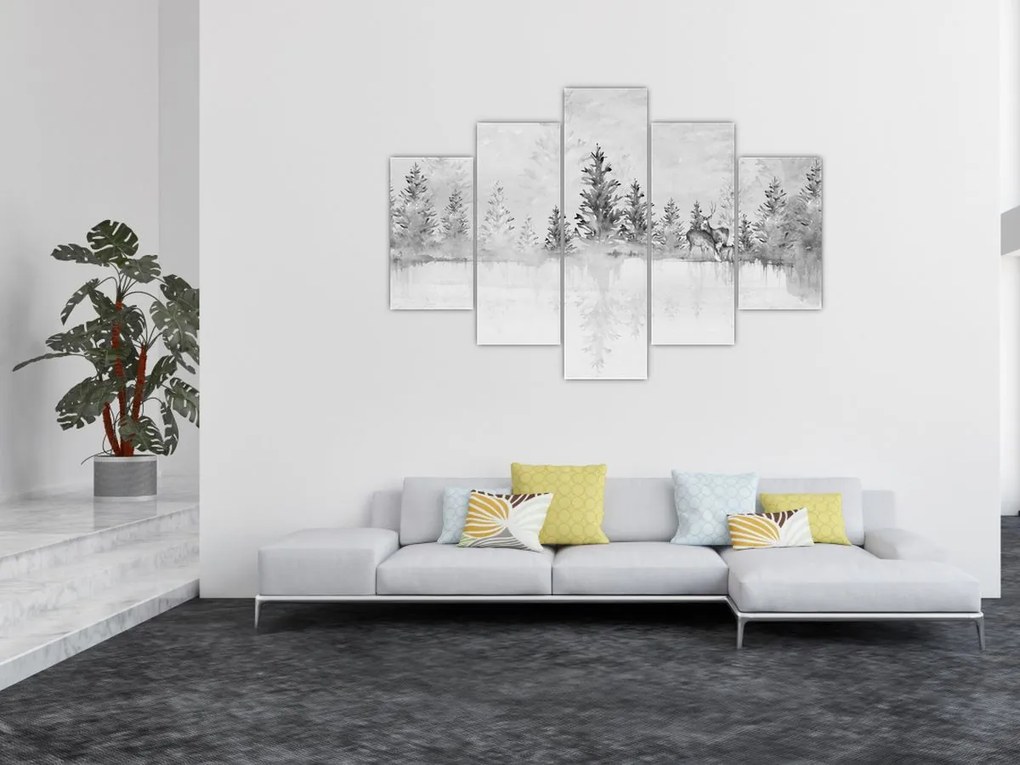 Kép - Szarvas a tónál (150x105 cm)