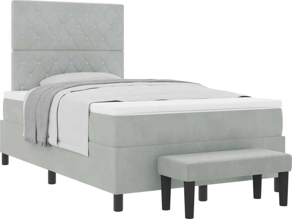 vidaXL Boxrugós ágy matracmal Világosszürke 120 x 190 cm Bársony