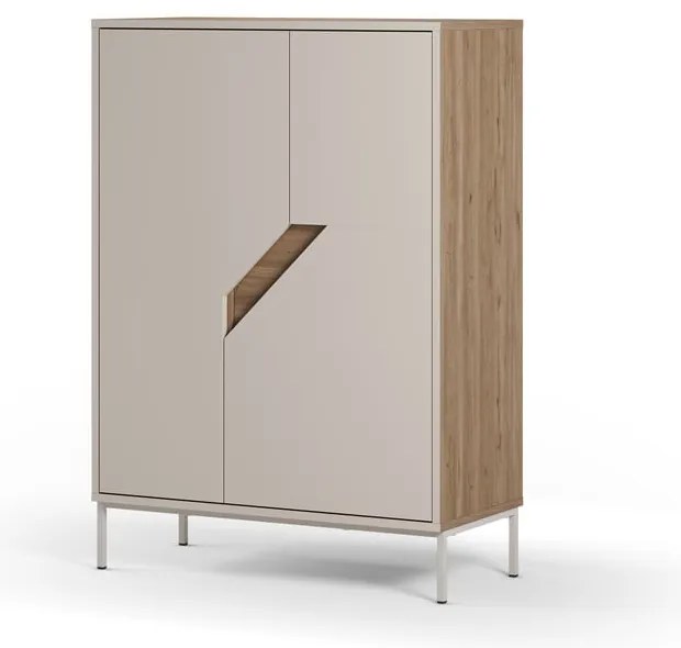 Krémszínű-natúr színű komód tölgyfa dekorral 85x120x40 cm Lilou – Marckeric