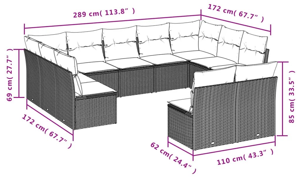 11 részes szürke polyrattan kerti ülőgarnitúra párnákkal