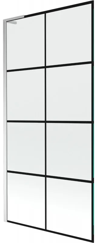 Mexen Next L, 1 szárnyas kádparaván 90 x 150 cm, 6mm átlátszó üveg-fekete mintás, króm profil, 895-090-000-03-77-01