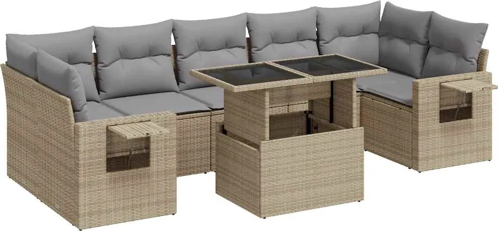 vidaXL 8 részes bézs polyrattan kerti ülőgarnitúra párnával