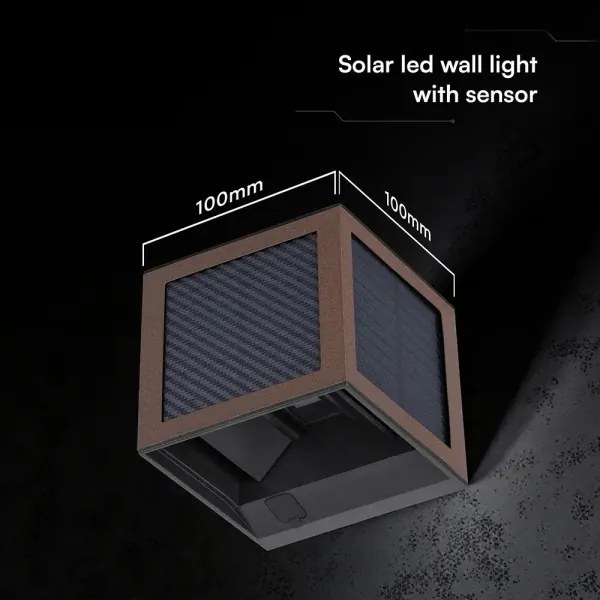 LED napelemes fali lámpa érzékelővel LED/9W/3,7V 3000/4000/6000K IP65 2600mAh barna