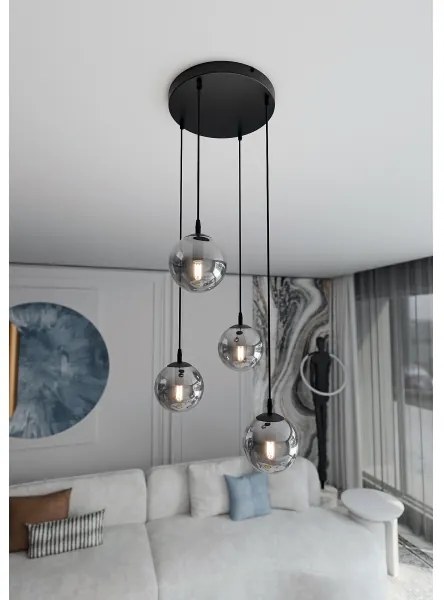 Csillár zsinóron COSMO 4xE14/10W/230V átm. 40 cm fekete/szürke