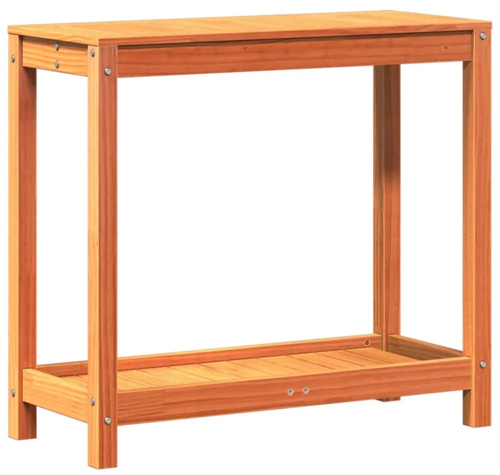 viaszbarna tömör fenyőfa ültetőasztal polccal 82,5 x 35 x 75 cm