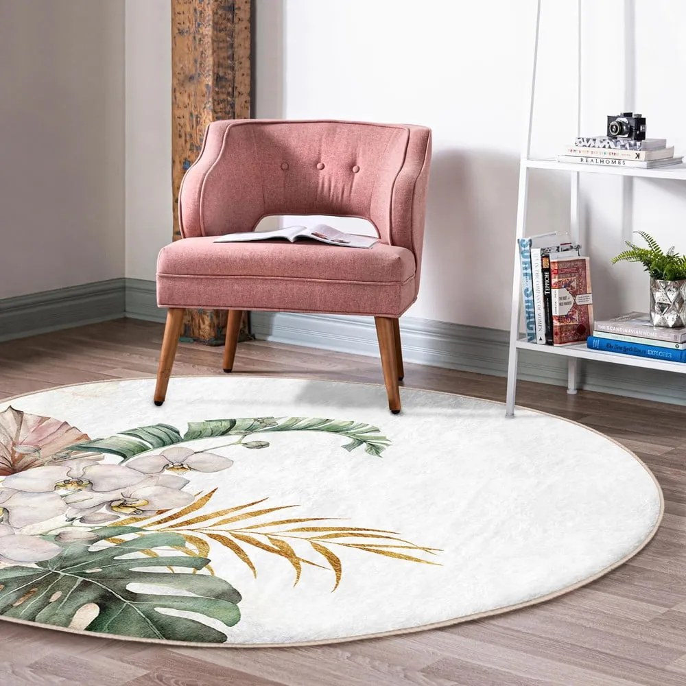 Krémszínű mosható-robotporszívóval tisztítható kerek szőnyeg ø 80 cm Comfort – Mila Home