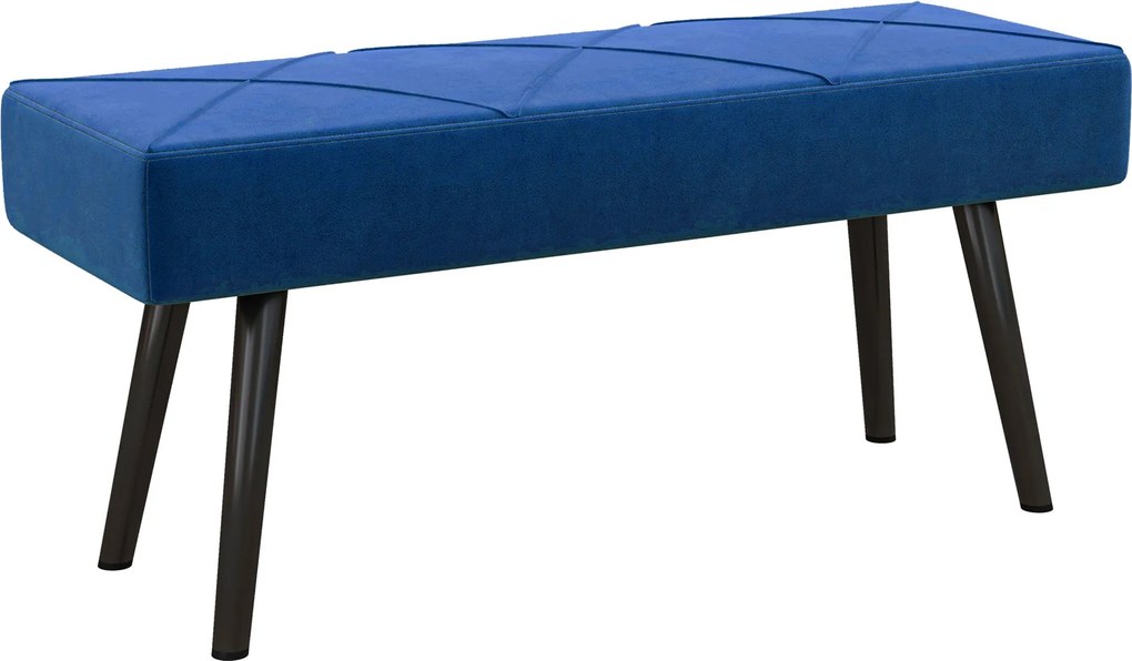 HOMCOM Kárpitozott Pad Velúr Hatással, Ágyvégi Pad X Mintával, Acél Lábakkal, Cipőpad Hálószobába, Nappaliba, Előszobába, 100 x 36 x 45 cm, Kék | Aoso