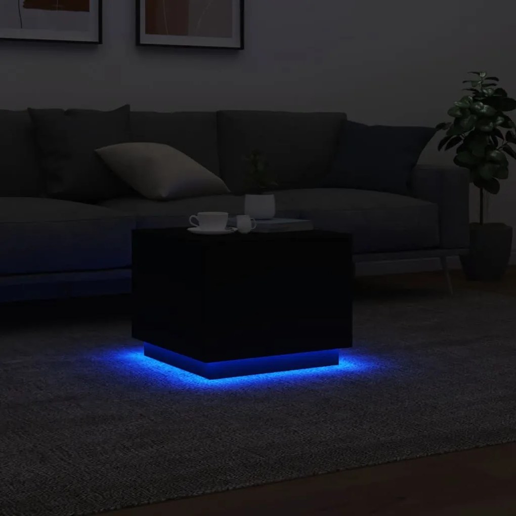 Fekete dohányzóasztal LED-lámpákkal 50 x 50 x 40 cm