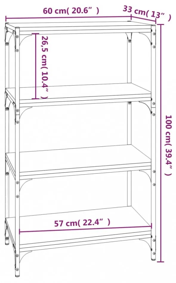 füstös tölgy szerelt fa és acél könyvszekrény 60 x 33 x 100 cm