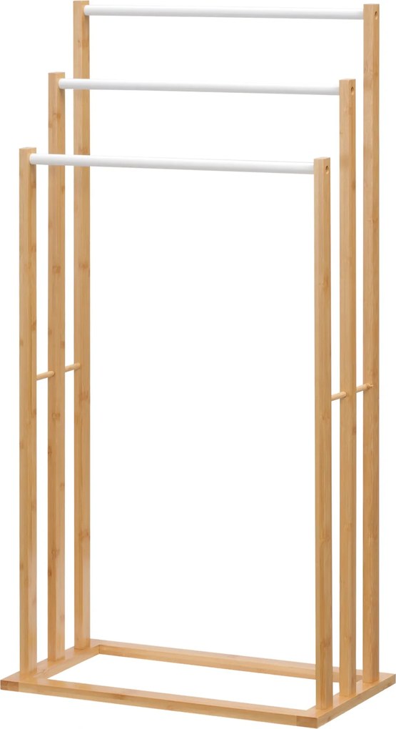 HOMCOM Szabadon álló Törölközőtartó 3 Rúddal Bambusból, Törölközőtartó fürdőszobákhoz 48 x 25,8 x 94 cm | Aosom