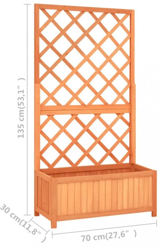 barna tömör fenyőfa rácsos kerti ültetőláda 70 x 30 x 135 cm