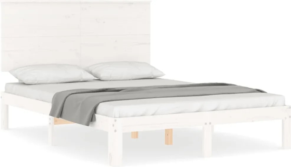 vidaXL fehér tömör fa ágykeret fejtámlával Small Double