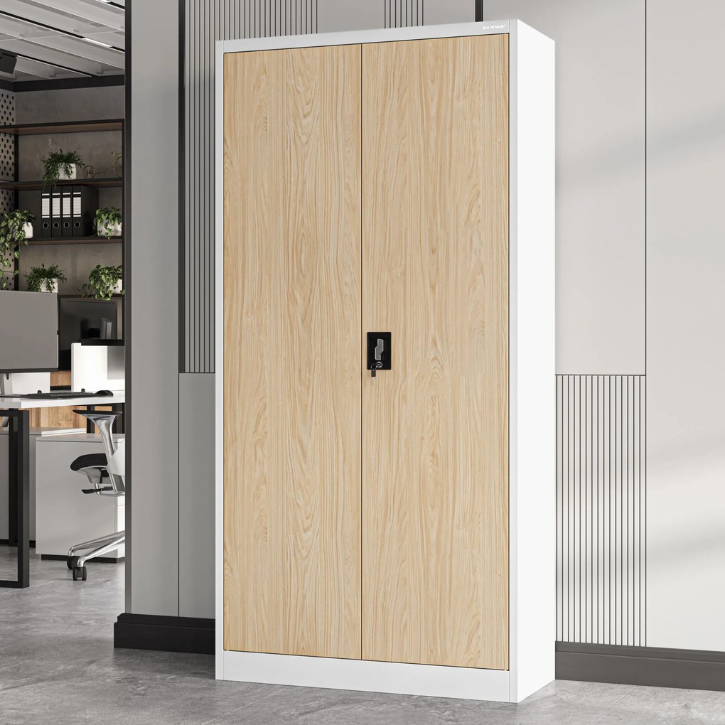 Fém iratszekrény JAN, 900 x 1850 x 400 mm, Eco Design: fehér/ sonoma tölgy
