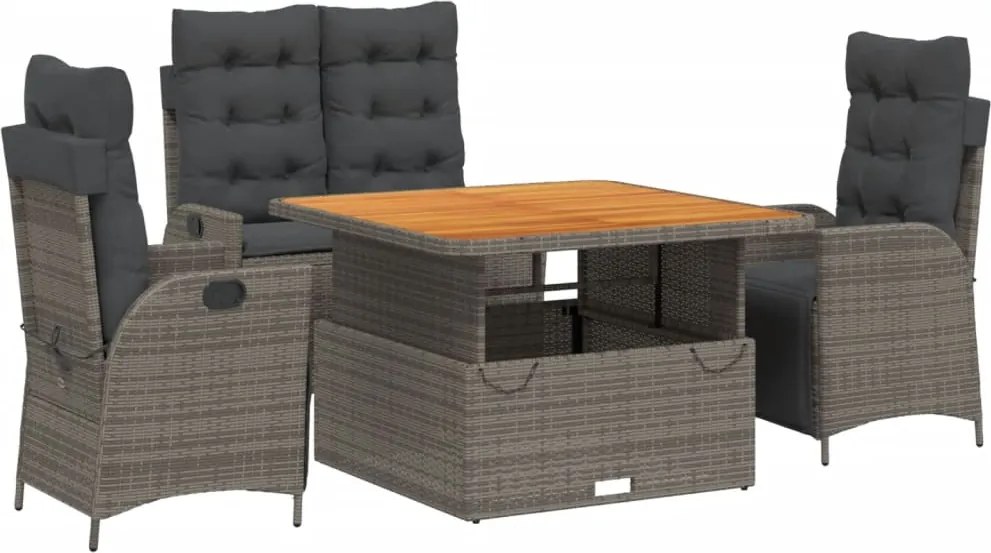 vidaXL 4 részes szürke polyrattan kerti étkezőszett párnával