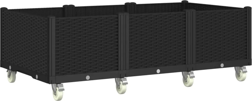 vidaXL fekete polipropilén rácsos kerekes ültetőláda 150 x 80 x 54 cm