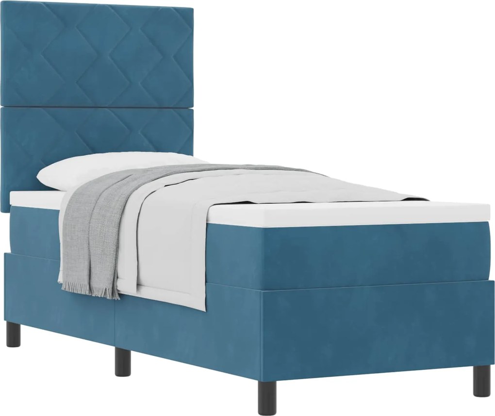 vidaXL Boxrugós ágy matracmal fejtámlával Sötét kék 80 x 200 cm szövet