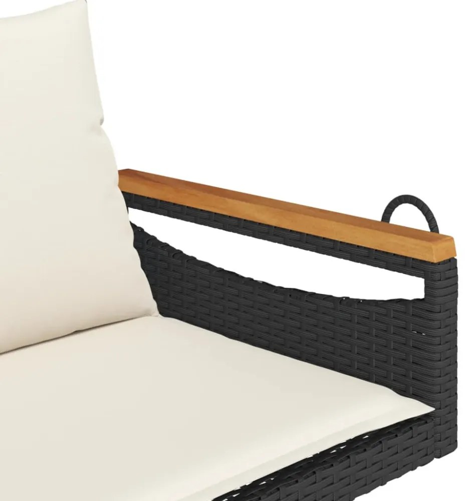 fekete polyrattan hintapad párnákkal 109 x 62 x 40 cm