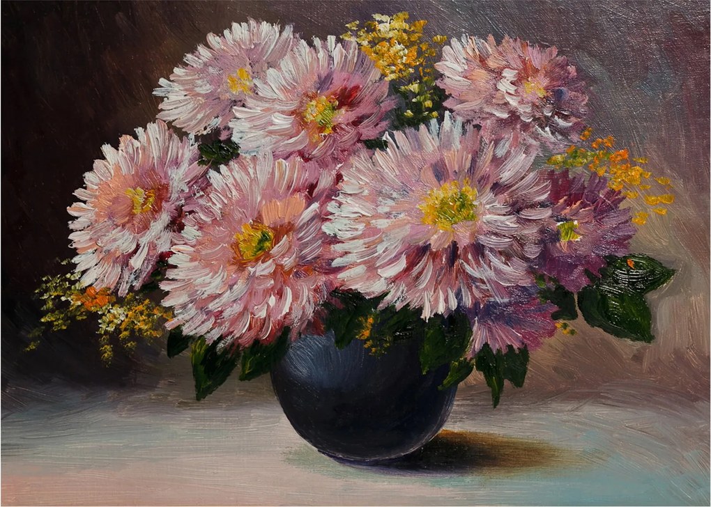 Kép - olajfestmény, virágok a vázában (üvegen) (70x50 cm)