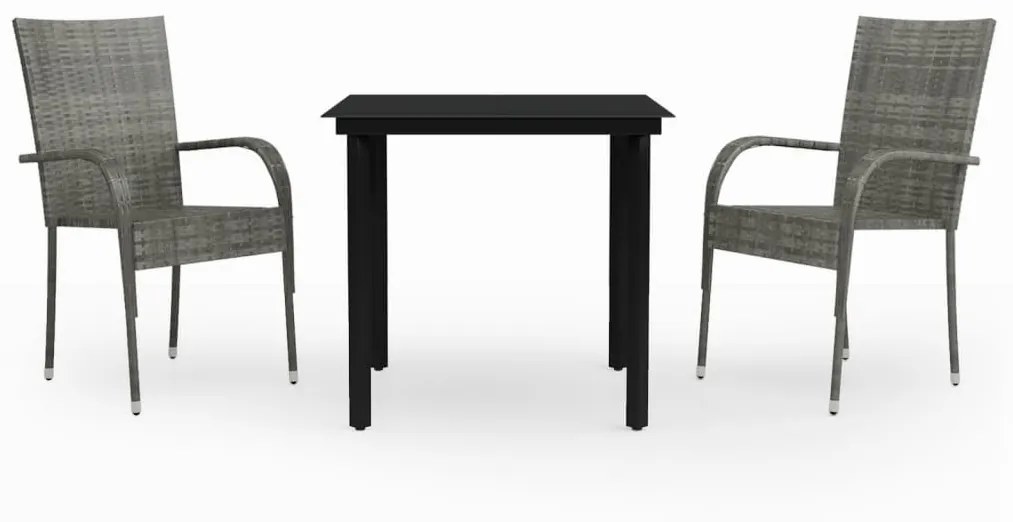 vidaXL 3 részes szürke és fekete kerti étkezőgarnitúra