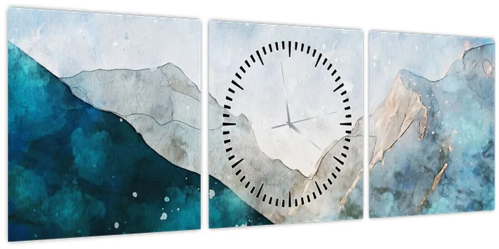 Kép - Hegyek rajza (órával) (90x30 cm)