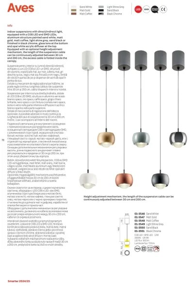 Redo 01-3547 - LED Csillár zsinóron AVES LED/12W/230V átm. 9,6 cm CRI 90 arany