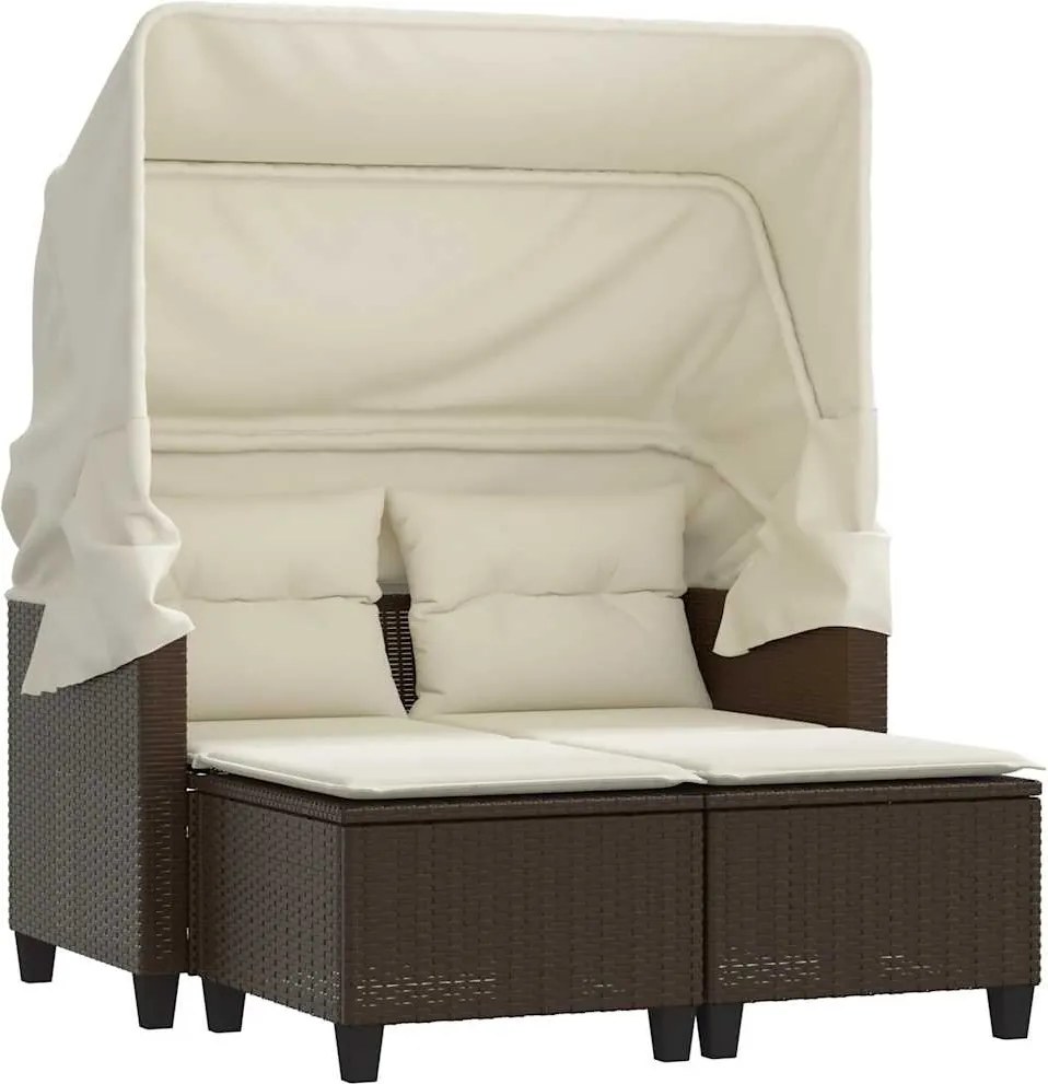 vidaXL 2 személyes barna polyrattan kerti kanapé baldachinnal/székkel