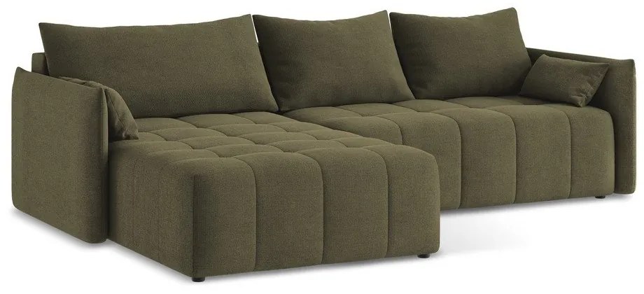 Khaki kinyitható-tárolóhelyes sarokkanapé (bal oldali-heverő résszel) Moku – Makamii