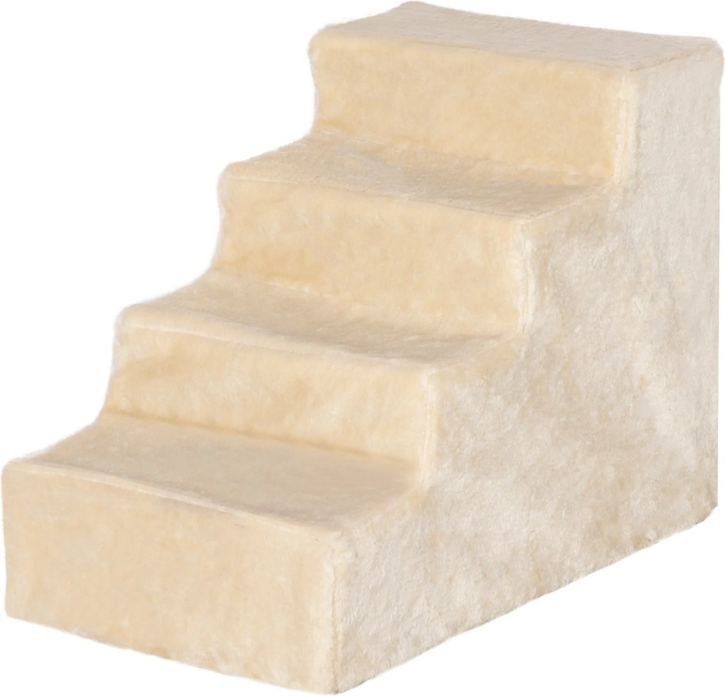 PawHut Kutya Lépcső 4-Lépcsős, 35 cm Macska Lépcső Ágyhoz és Kanapéhoz, Háziállat Lépcső Kutyáknak és Macskáknak 5 kg-ig, Plüss Hatás, Bézs | Aosom
