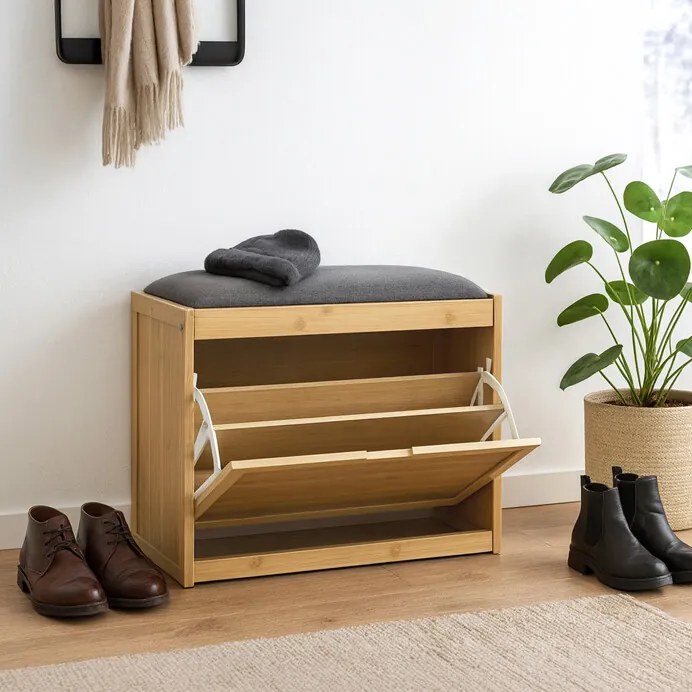 Natúr Bambusz Cipős Szekrény, Szürke Részletekkel. DR-N1014 GREY2