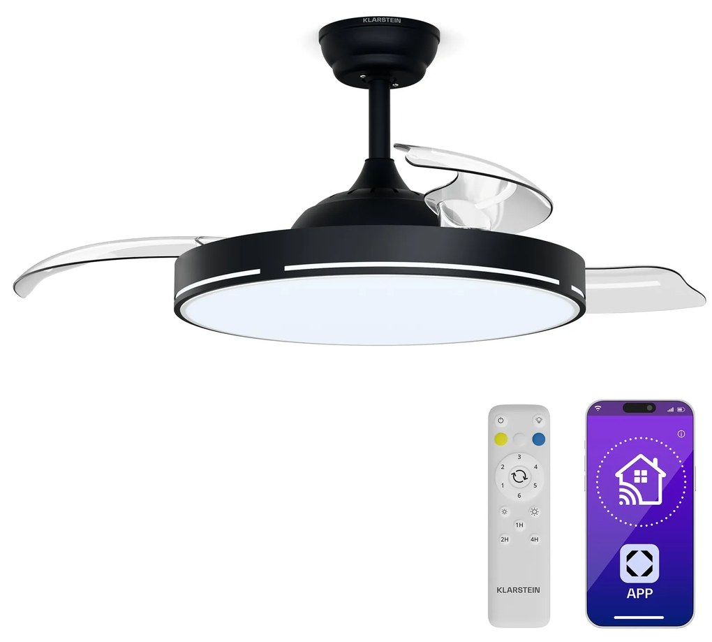 AirFold, Okos mennyezeti ventilátor, Behúzható szárnyak, Dimmelhető LED fény, Okos