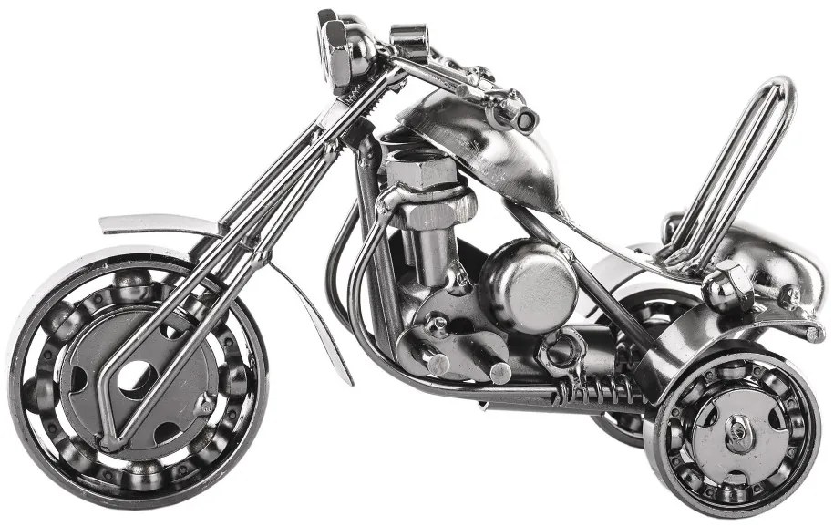 Industrial szürke fém 3 kerekű chopper trike motorkerékpár asztali dekoráció csapágy kerekekkel 9x17x7,5cm