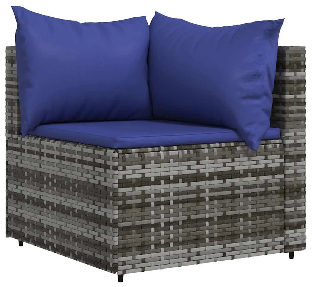 Szürke polyrattan kerti sarokkanapé párnákkal