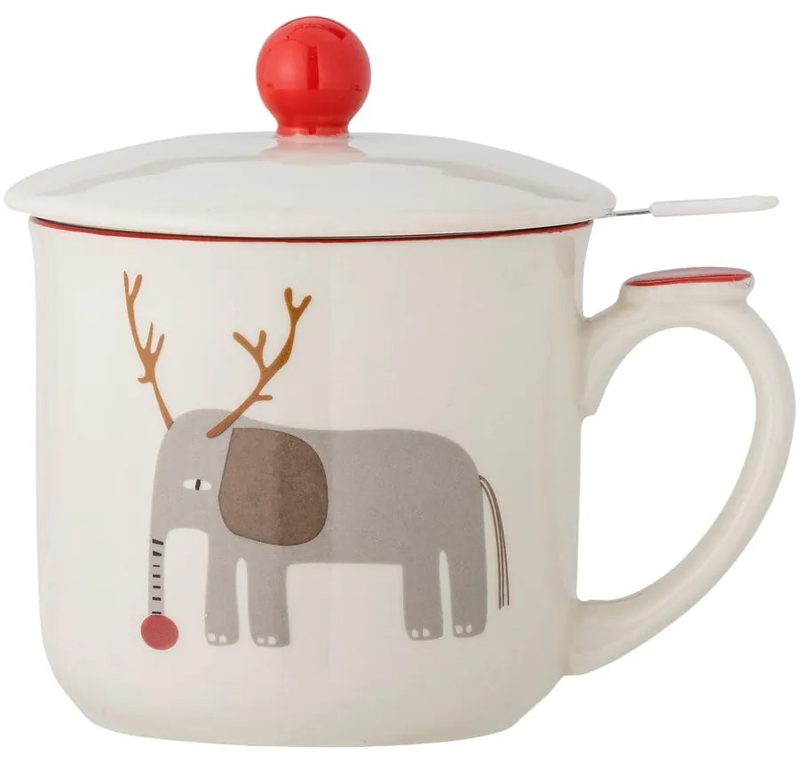 Krémszínű agyagkerámia bögre karácsonyi mintával, szűrővel 300 ml Valentin – Bloomingville