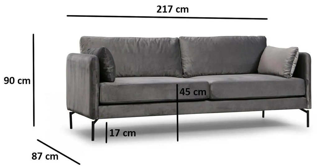 Háromszemélyes kanapé Sinarella (szürke + fekete). 1106715