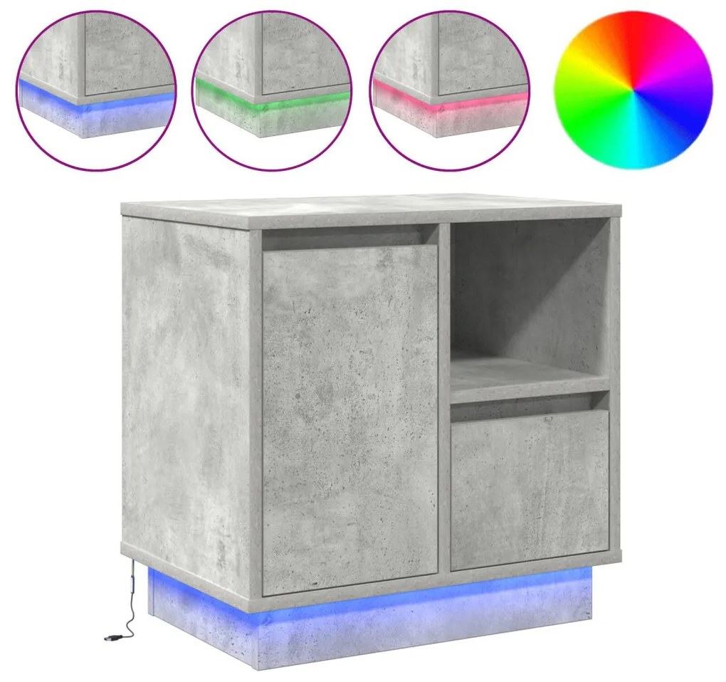 LED világítással ellátott éjjeli szekrények 2 db Beton Szürke 50x34,5x50 cm