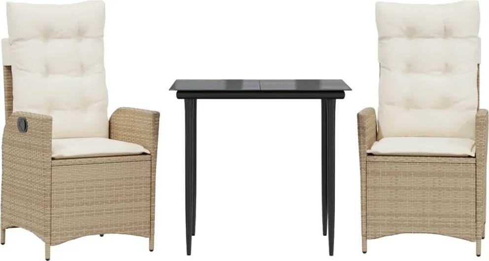 vidaXL 3 részes bézs polyrattan kerti étkezőgarnitúra párnákkal