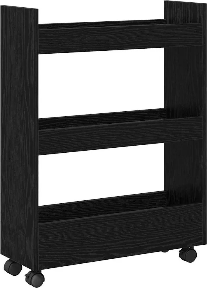 vidaXL Keskeny Tároló Kocsi Fekete tölgy 60 x 22 x 80 cm Faanyag
