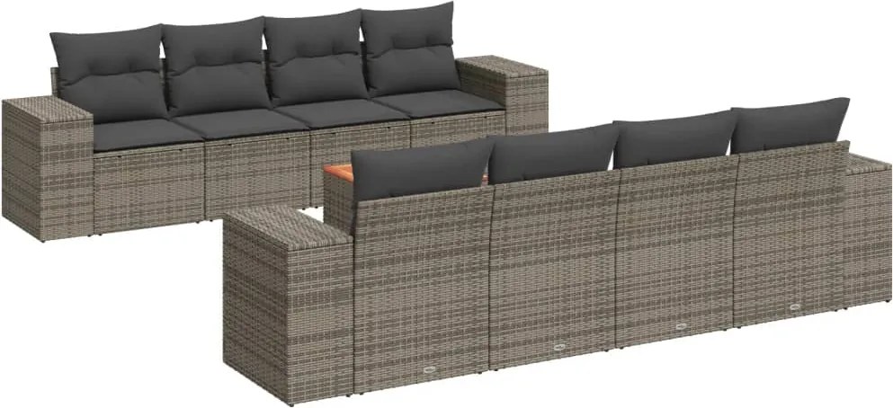 vidaXL 9 részes szürke polyrattan kerti ülőgarnitúra párnákkal