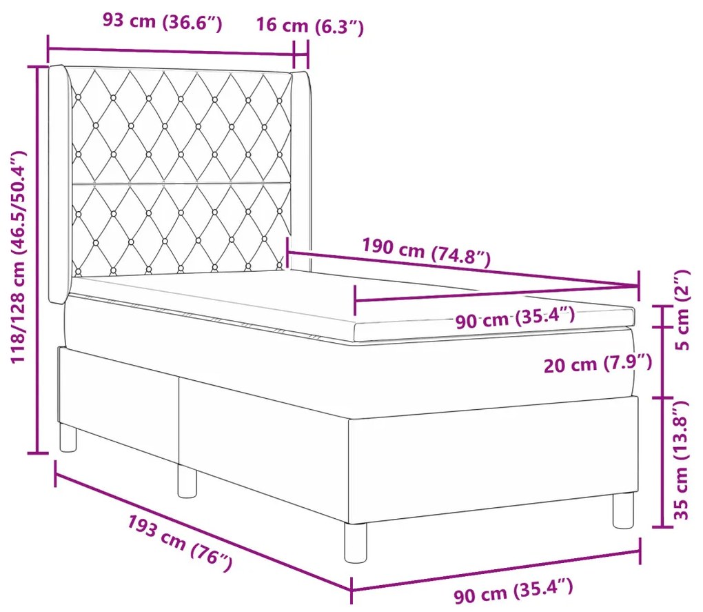 Boxspring Ágy Matraccal Világosszürke 90x190 cm Bársonyos