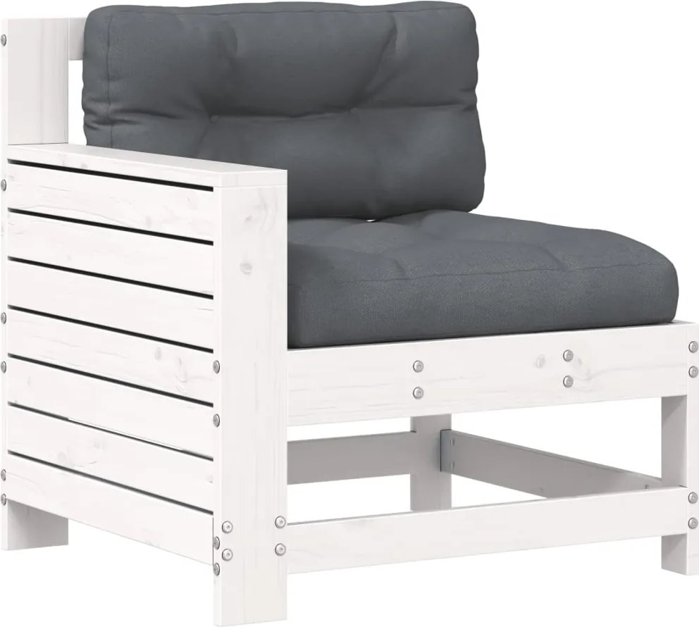 vidaXL fehér tömör fenyőfa kerti karfás kanapé párnával
