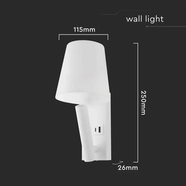 LED fali lámpa USB-porttal LED/2W/230V 3000K fehér