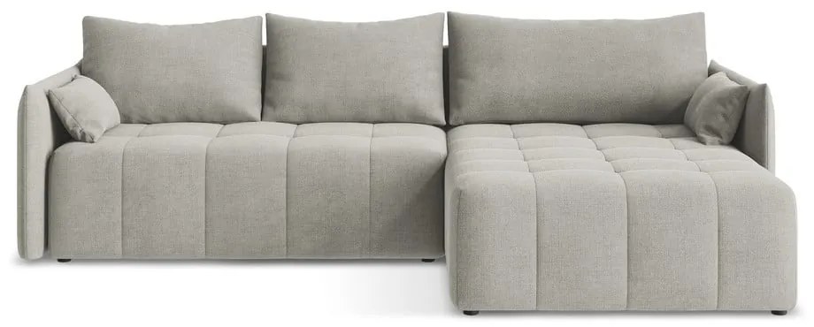 Világosszürke kinyitható-tárolóhelyes sarokkanapé (jobb oldali-heverő résszel) Moku – Makamii