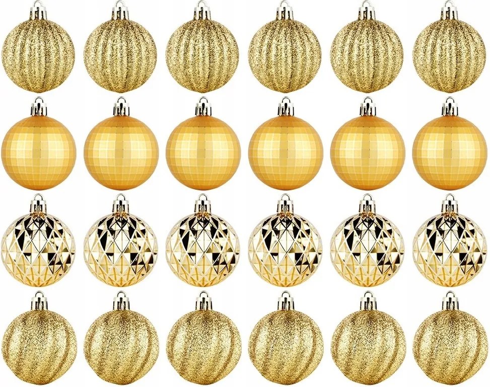 24x Karácsonyi gömbök Törhetetlen Arany Karácsonyfa gömb szett