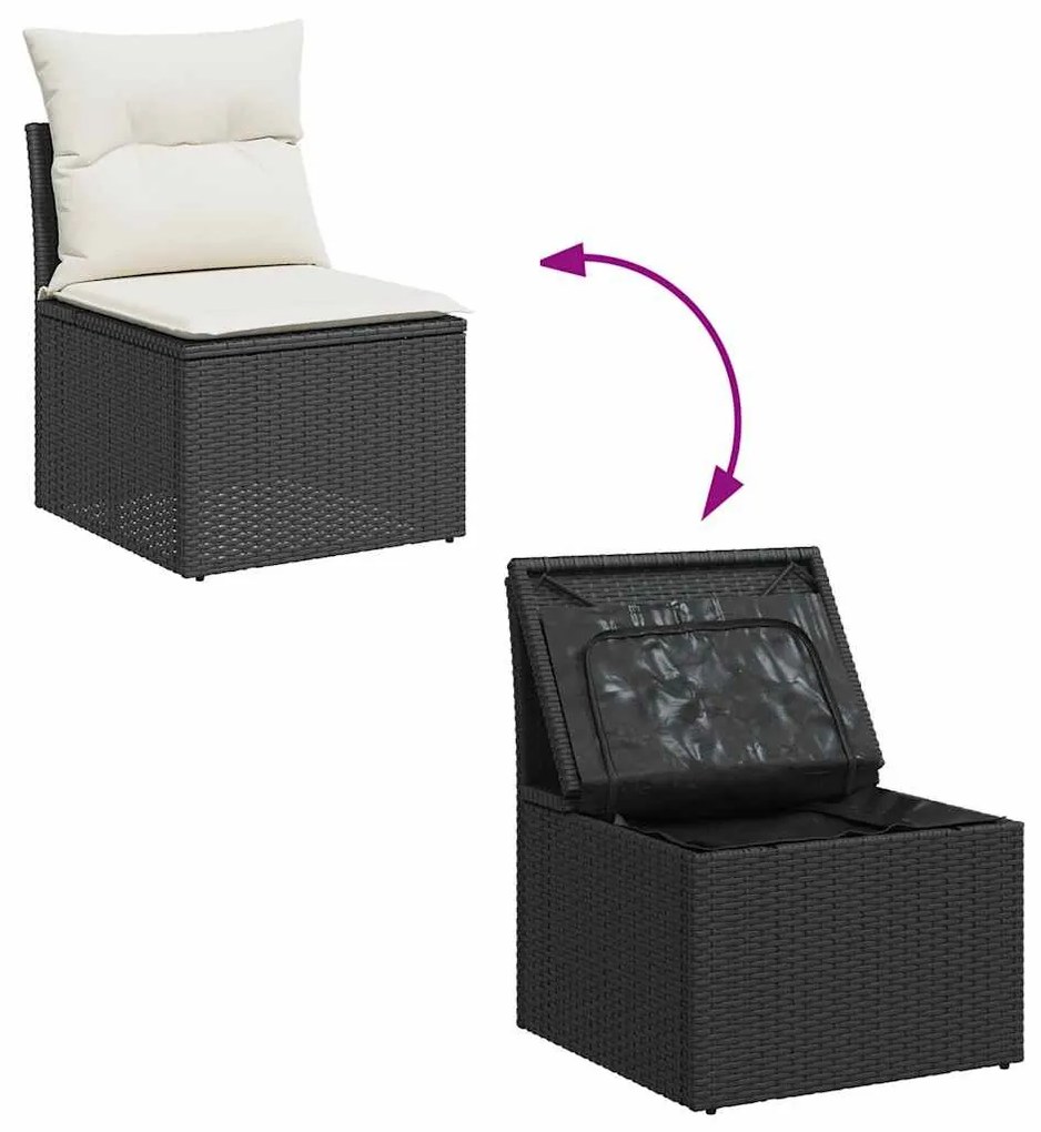 vidaXL 11 részes fekete polyrattan akácfa kerti ülőgarnitúra párnákkal
