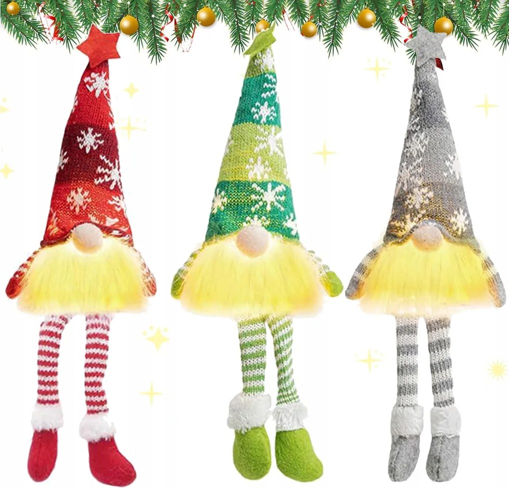 Karácsonyi manó Törpe gnóm Mikulás Világító 3db