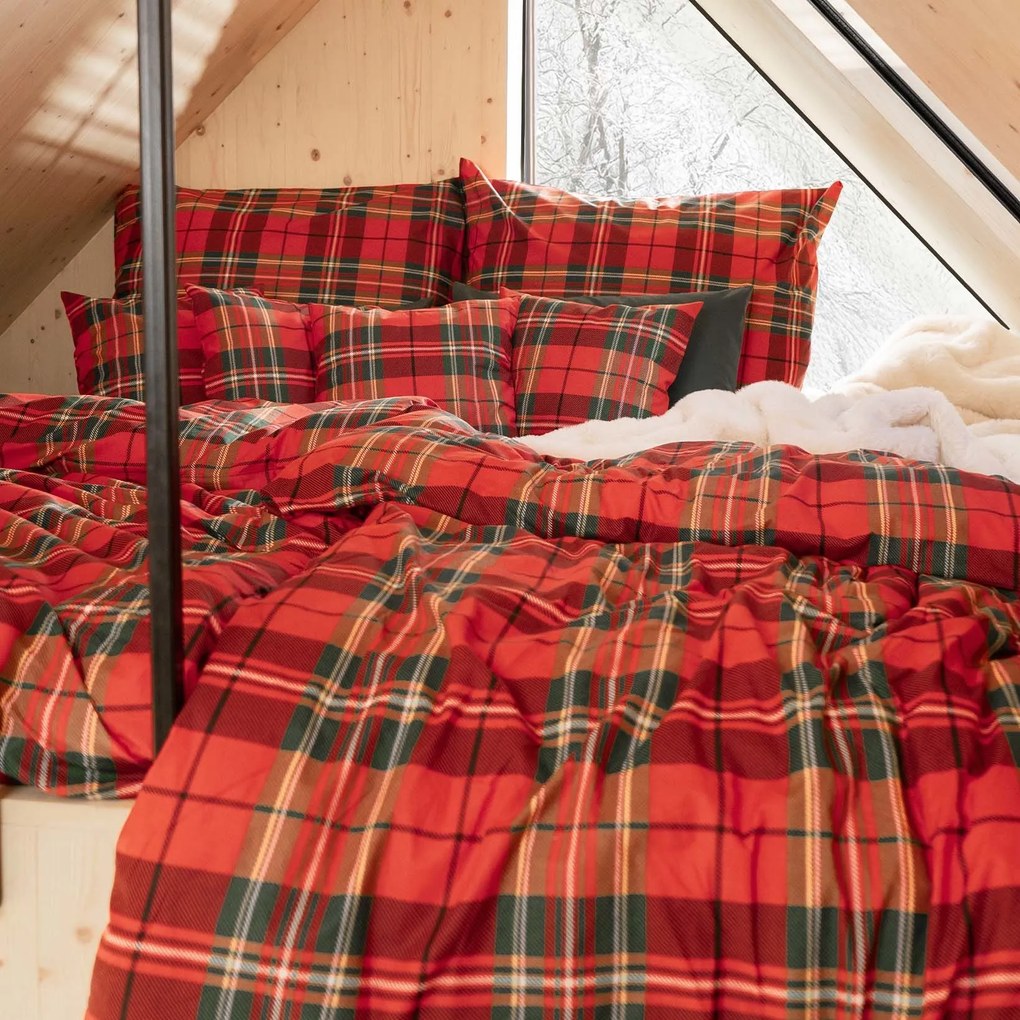 Goldea pamut ágyneműhuzat - piros kockás 140 x 220 és 70 x 90 cm
