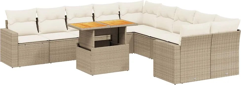 vidaXL 11 részes bézs polyrattan kerti ülőgarnitúra párnákkal
