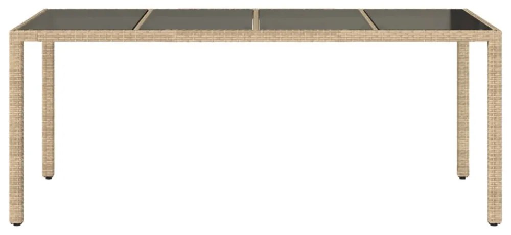 bézs polyrattan üveglapos kerti asztal 190 x 90 x 75 cm