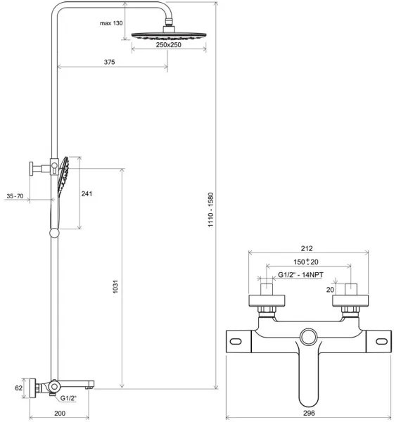 Ravak X070163 - TERMO zuhanyszett termosztátos csapteleppel, fényes króm