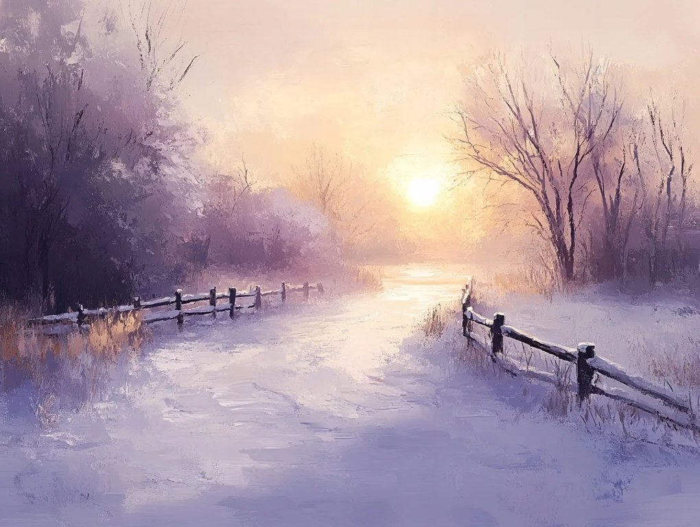 Vászonkép Canvas Tájkép Kilátás Falu Nap Tél Hó Út 80x60